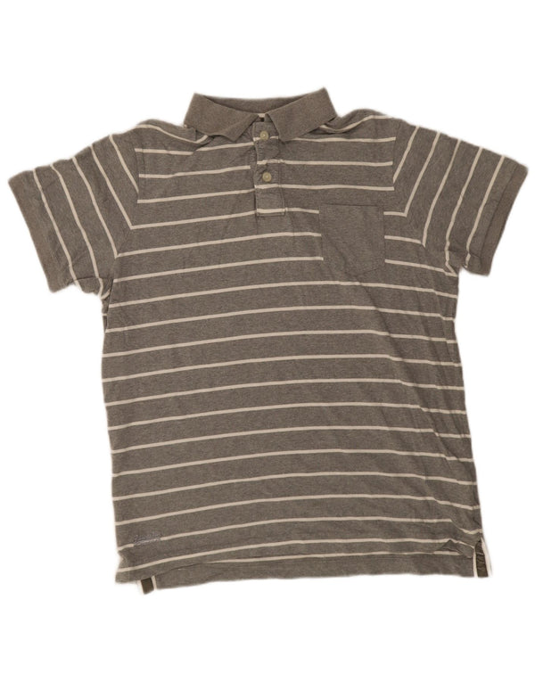 Superdry Mens Polo Shirt 2XL Grey Striped Cotton