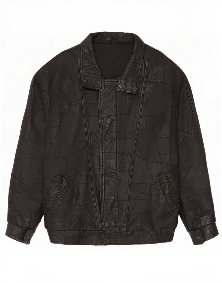 Vintage Mens Graphic Leather Jacket UK 40 Large Black Patchwork