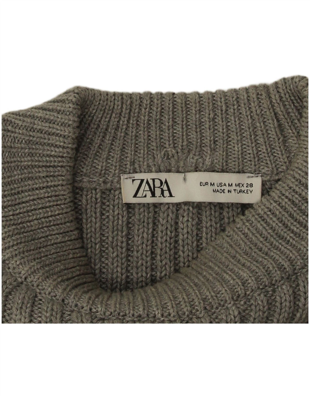 Zara Womens Crop Crew Neck Jumper Sweater UK 14 Medium Grey Cotton