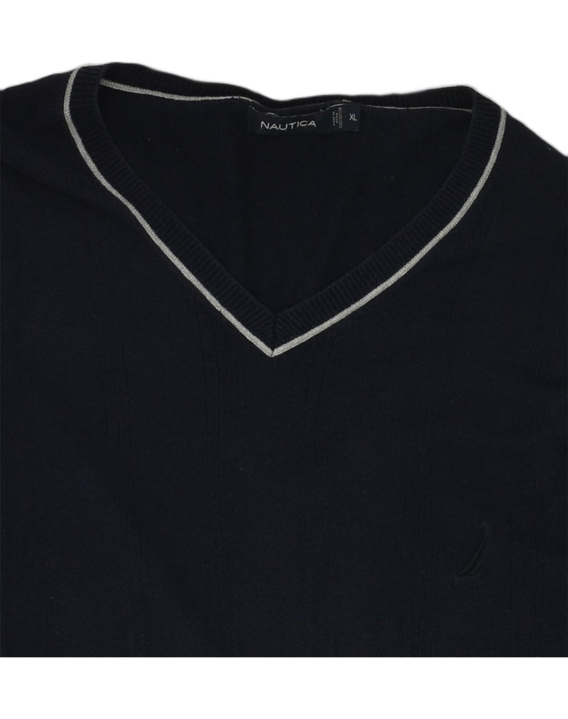 NAUTICA Mens V-Neck Jumper Sweater XL Black Cotton | Vintage Nautica | Thrift | Second-Hand Nautica | Used Clothing | Messina Hembry 