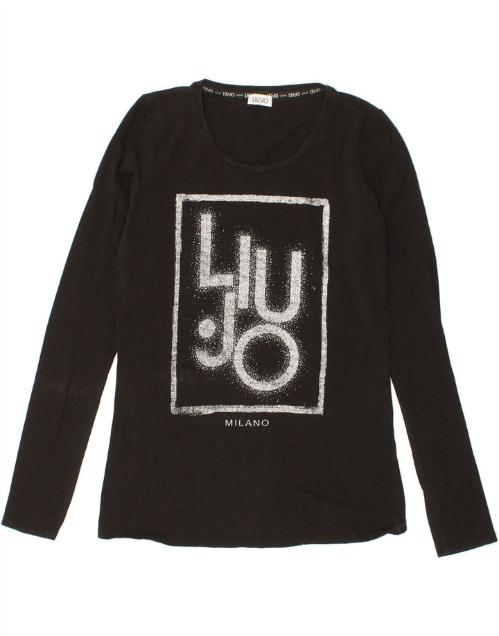 LIU JO Womens Milano Graphic Top Long Sleeve UK 10 Small Black Vintage Liu Jo and Second-Hand Liu Jo from Messina Hembry 