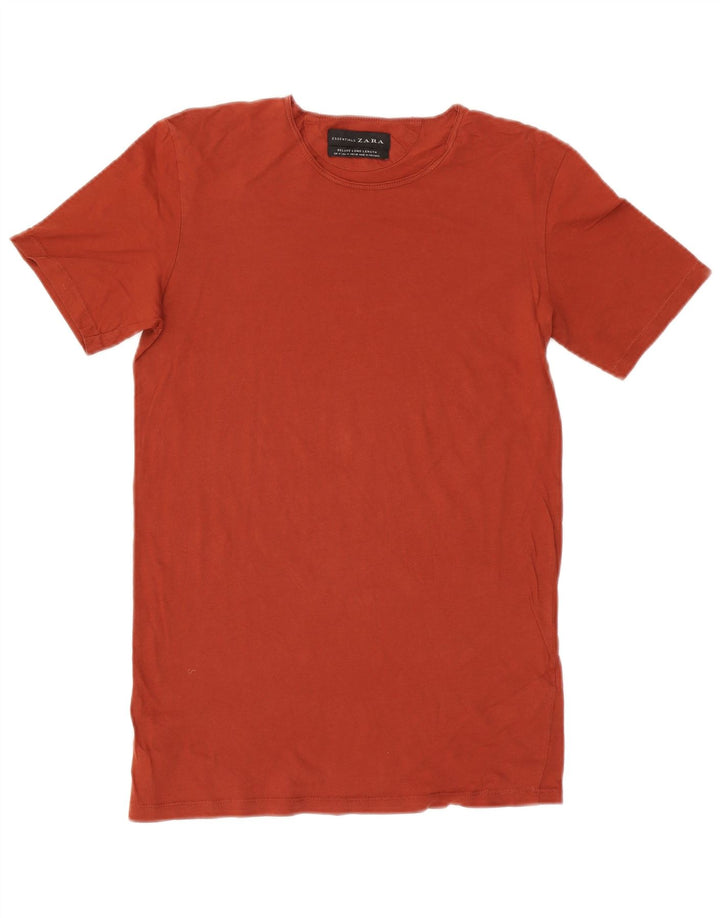 Zara Womens Long T-Shirt Top UK 14 Medium Red Cotton