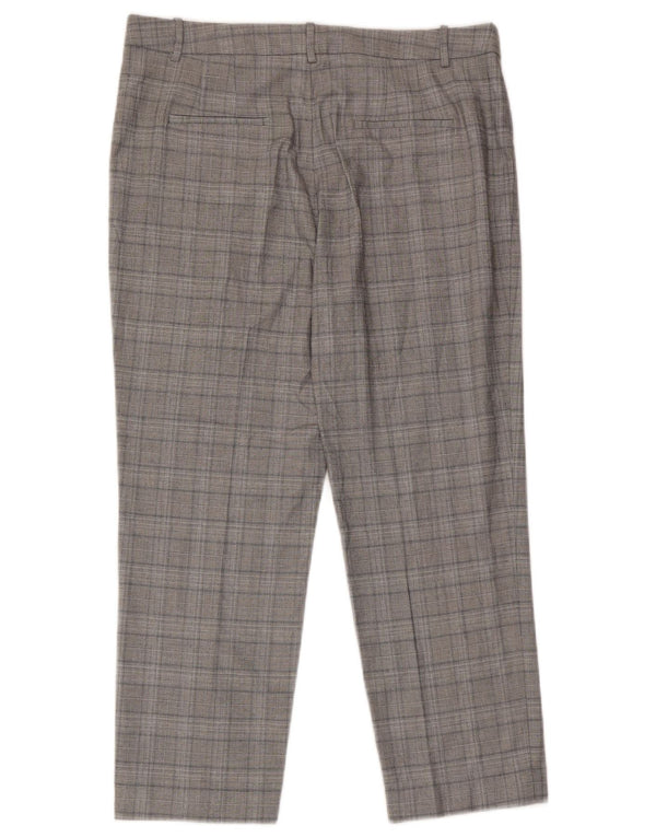 Zara Womens Crop Suit Trousers Large W30 L25 Grey Check Viscose