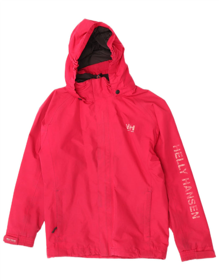 Helly Hansen Girls Hooded Graphic Rain Jacket 11-12 Years Pink Polyester