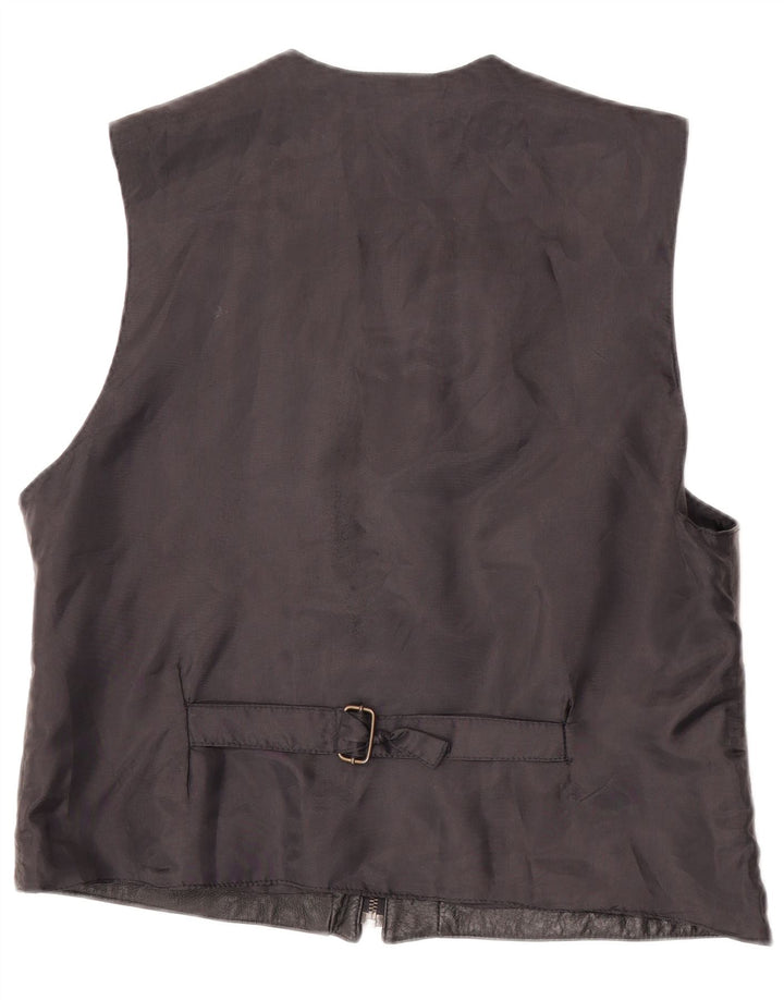 Vintage Mens Leather Waistcoat XL Black Leather