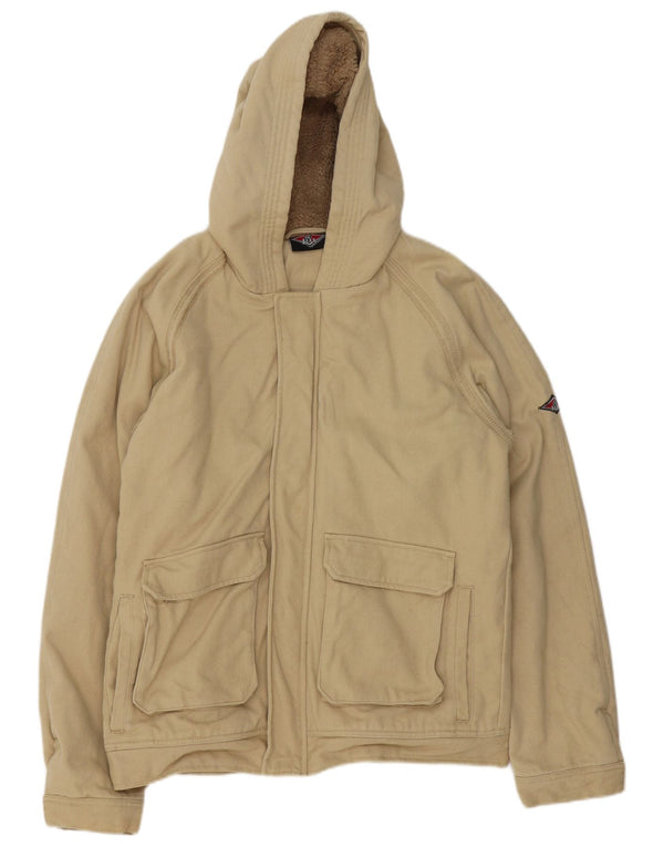 Bear Mens Hooded Bomber Jacket UK 38 Medium Beige Cotton