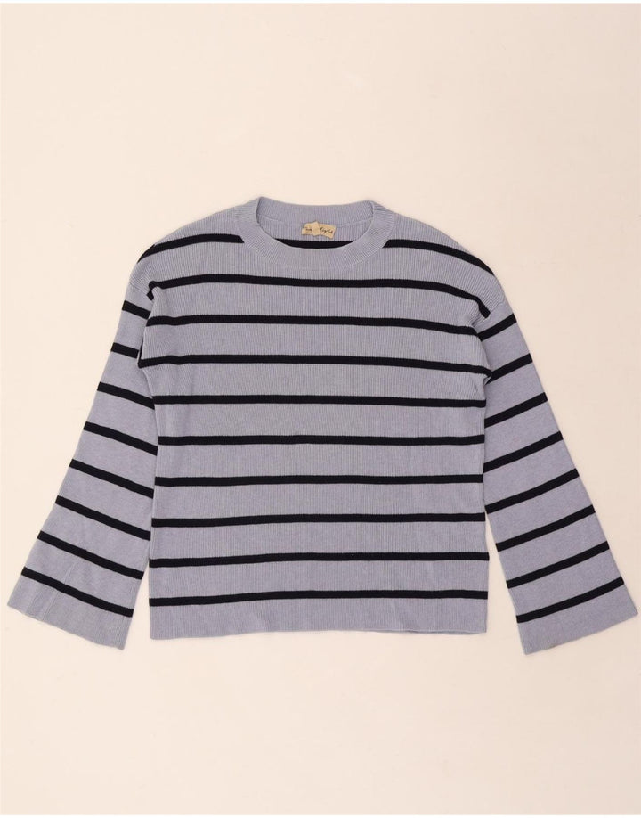 PHASE EIGHT Womens Boat Neck Jumper Sweater UK 10 Small Grey Striped Vintage Phase Eight and Second-Hand Phase Eight from Messina Hembry 