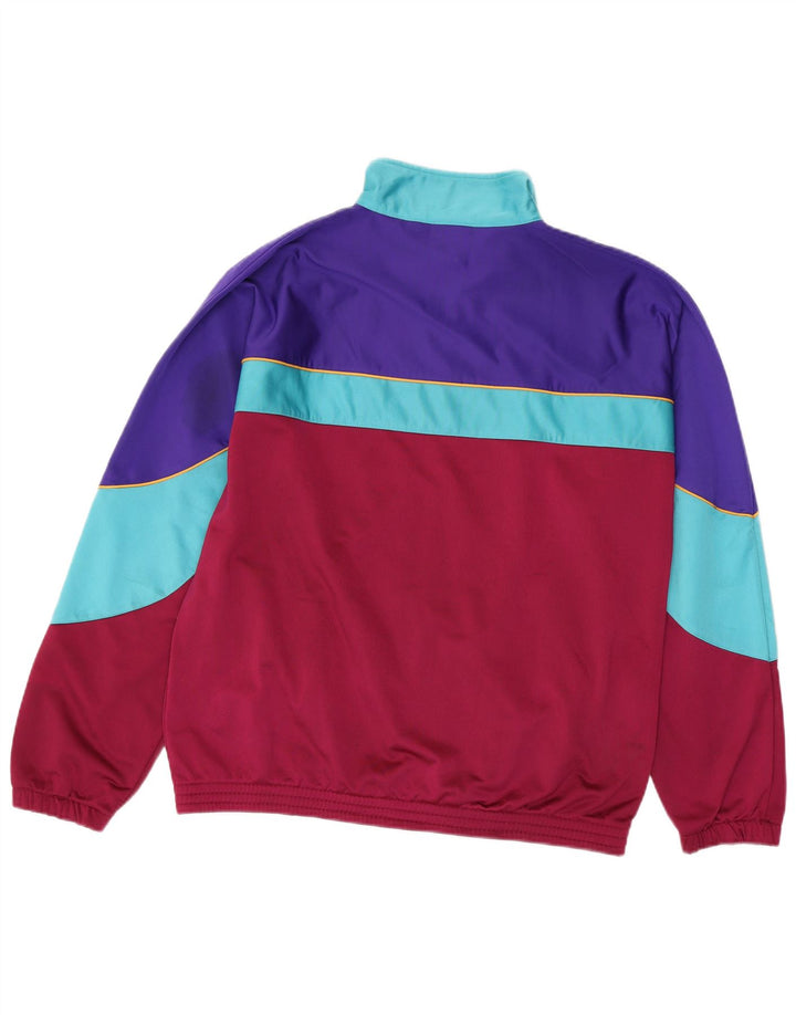 VINTAGE Mens Tracksuit Top Jacket Medium Maroon Colourblock Polyester