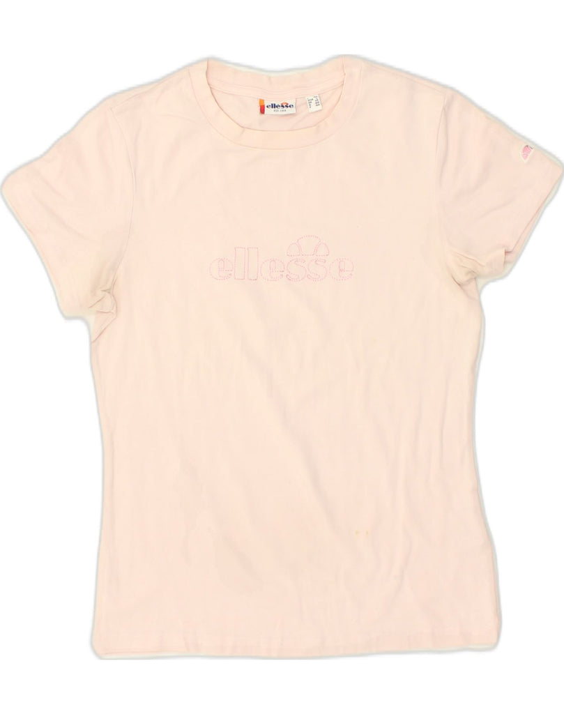 ELLESSE Womens Graphic T-Shirt Top UK 14 Medium Pink Cotton | Vintage Ellesse | Thrift | Second-Hand Ellesse | Used Clothing | Messina Hembry 