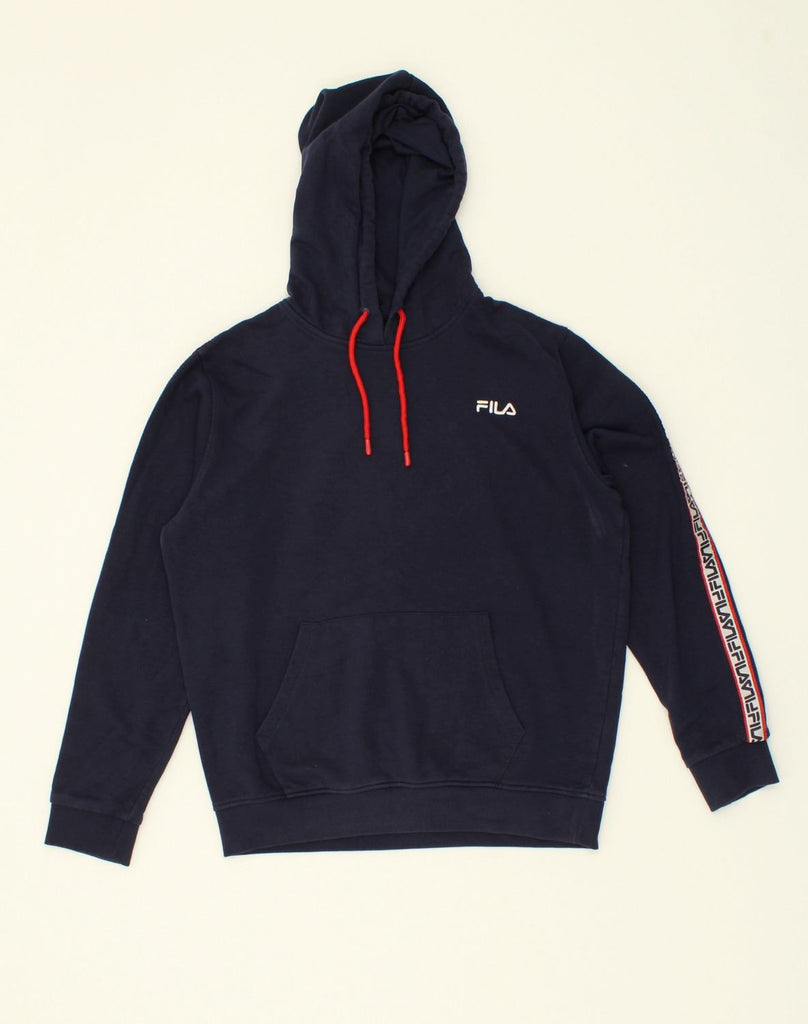 FILA Mens Hoodie Jumper Medium Navy Blue Cotton | Vintage Fila | Thrift | Second-Hand Fila | Used Clothing | Messina Hembry 