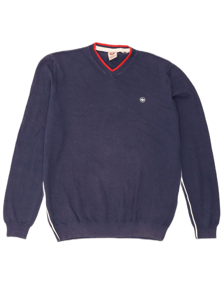 Murphy & Nye Mens Sailmakers V-Neck Jumper Sweater Large Navy Blue Cotton