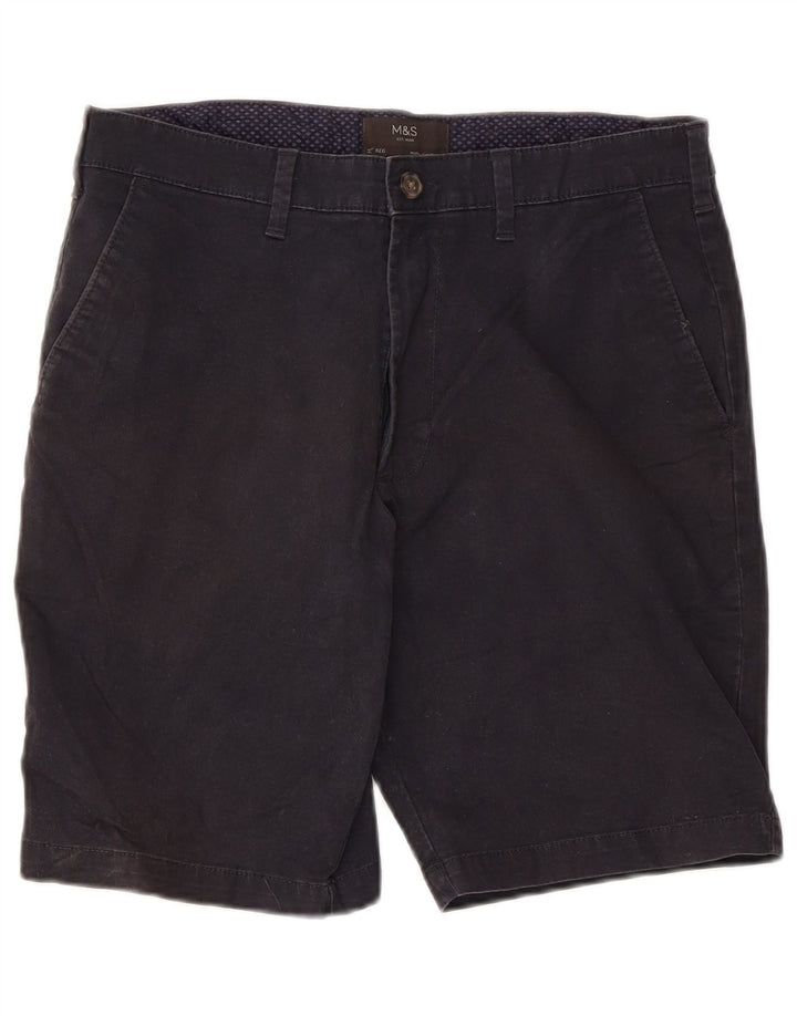 MARKS & SPENCER Mens Regular Fit Chino Shorts W32 Medium Navy Blue Cotton