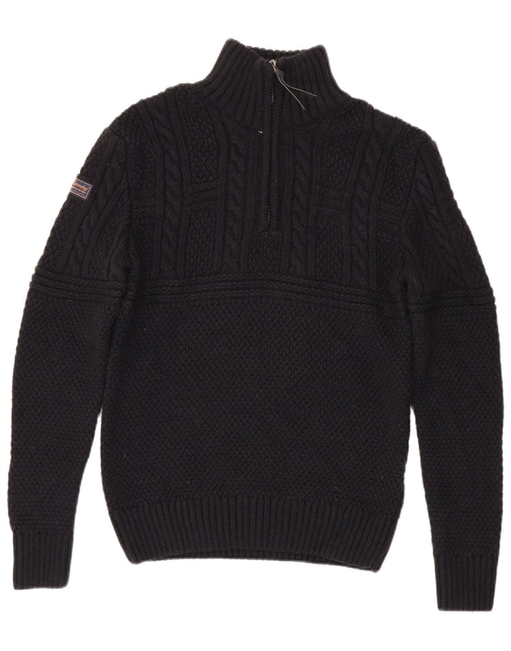 Superdry Mens Zip Neck Jumper Sweater Small Black Acrylic