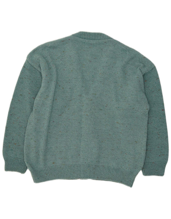Vintage Womens Cardigan Sweater UK 16 Large Turquoise Geometric Wool
