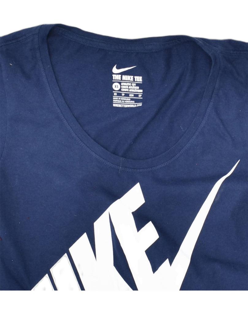 NIKE Womens Athletic Cut Graphic T-Shirt Top XS Blue Cotton | Vintage Nike | Thrift | Second-Hand Nike | Used Clothing | Messina Hembry 