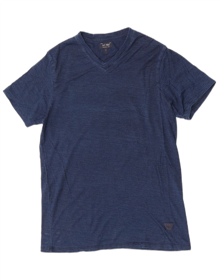 Armani Mens Graphic T-Shirt Top Small Blue Flecked Cotton