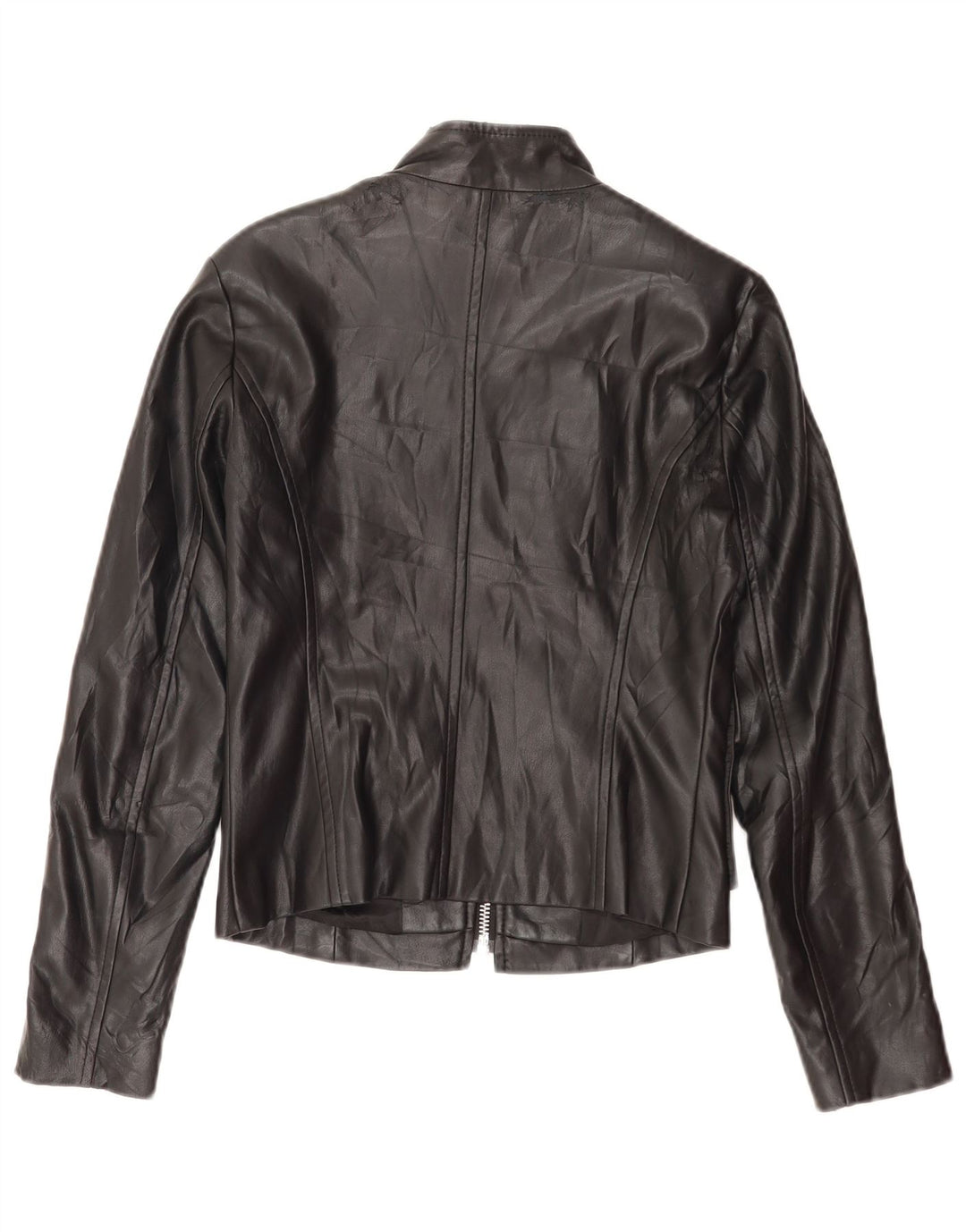 Benetton Womens Faux Leather Jacket UK 8 Small Black Polyester