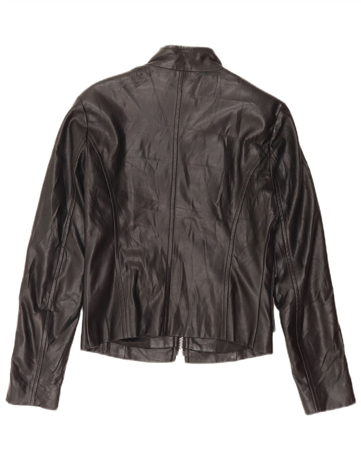 Benetton Womens Faux Leather Jacket UK 8 Small Black Polyester