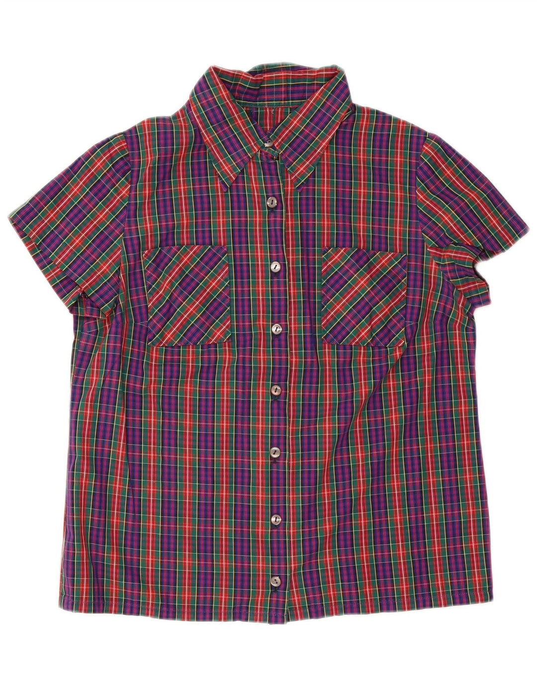 Vintage Womens Short Sleeve Shirt UK 14 Medium Multicoloured Check