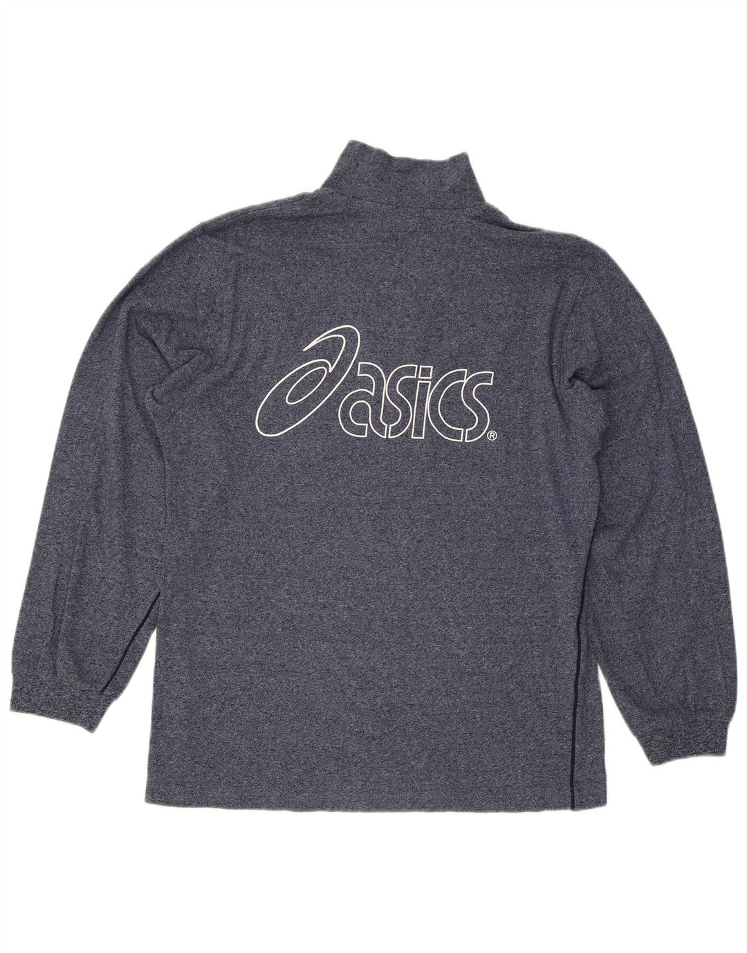 Asics Mens Graphic Zip Neck Sweatshirt Jumper Large Navy Blue Flecked
