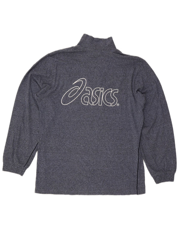 Asics Mens Graphic Zip Neck Sweatshirt Jumper Large Navy Blue Flecked