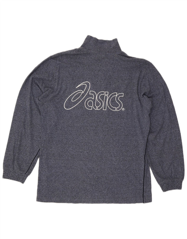 Asics Mens Graphic Zip Neck Sweatshirt Jumper Large Navy Blue Flecked