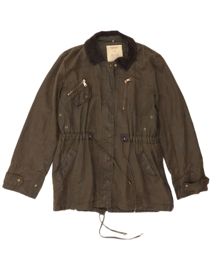 Zara Womens Trafaluc Utility Jacket UK 12 Medium Khaki Cotton