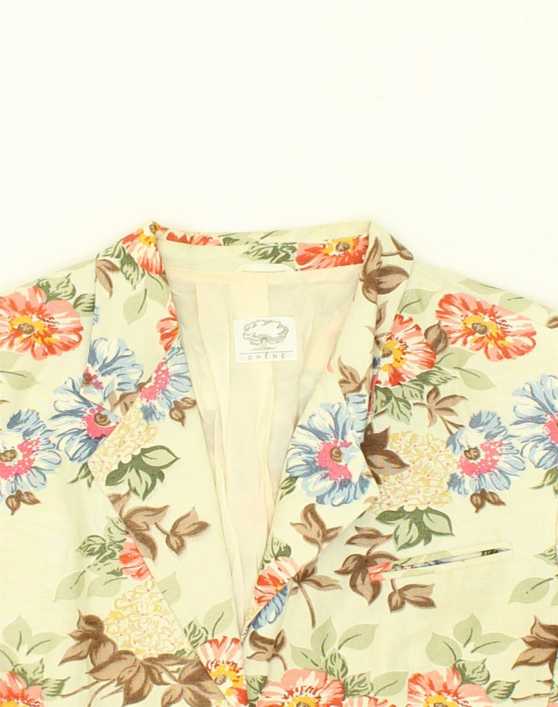 VINTAGE Womens Short Sleeve 2 Button Blazer Jacket UK 18 XL  Beige Floral | Vintage Vintage | Thrift | Second-Hand Vintage | Used Clothing | Messina Hembry 