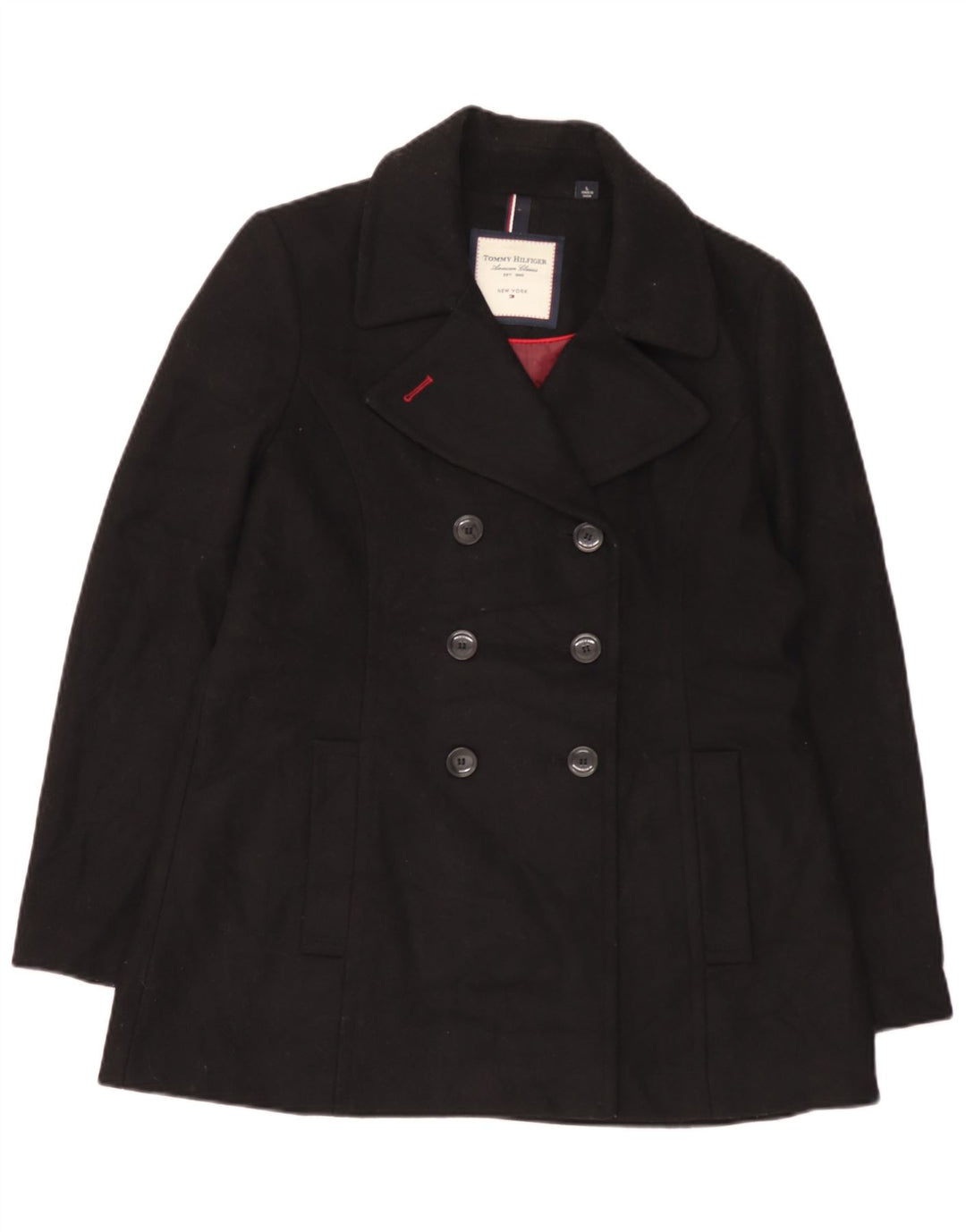 Tommy Hilfiger Womens Pea Coat UK 16 Large Black Wool