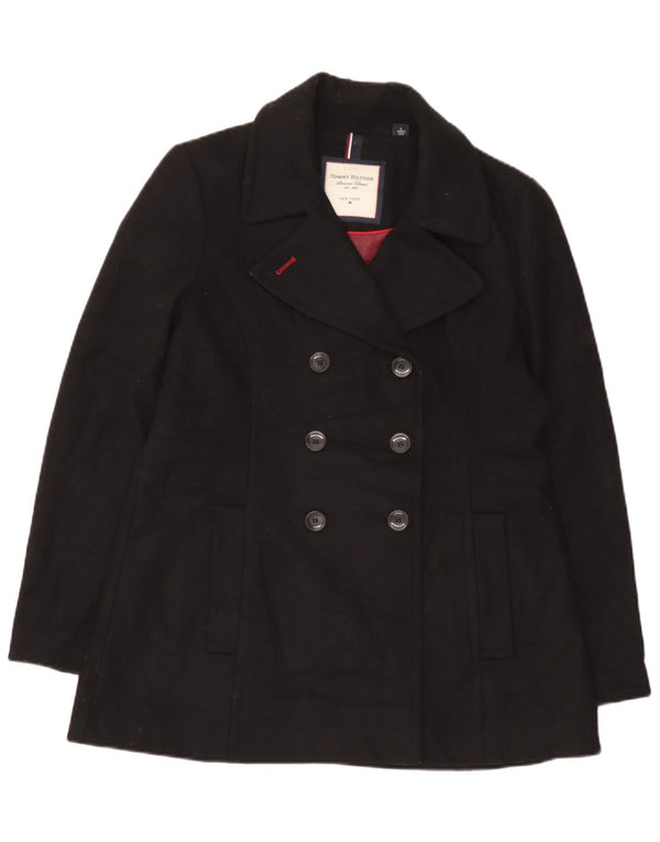 Tommy Hilfiger Womens Pea Coat UK 16 Large Black Wool