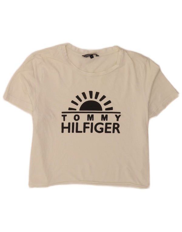 Tommy Hilfiger Womens Crop Graphic T-Shirt Top UK 12 Medium White