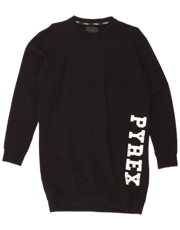 Pyrex Womens Oversized Sweatshirt Jumper Dress UK 10 Small Black Cotton