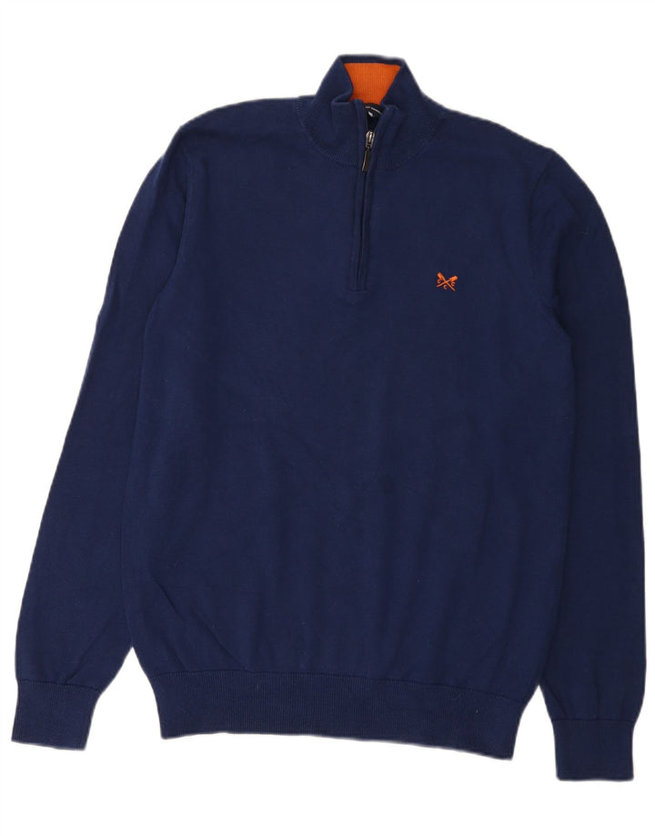 Crew Clothing Mens Zip Neck Jumper Sweater Medium Navy Blue Cotton
