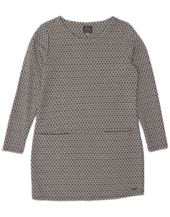 Joules Womens Long Sleeve Basic Dress UK 10 Small Grey Geometric Cotton