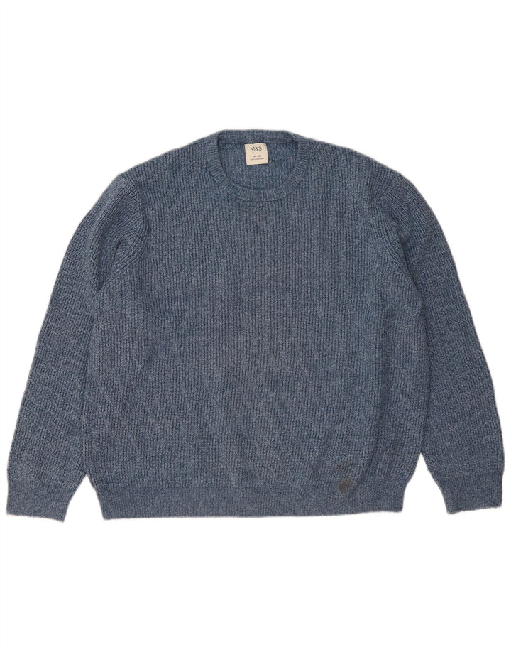Marks & Spencer Mens Crew Neck Jumper Sweater 2XL Blue Flecked Polyamide