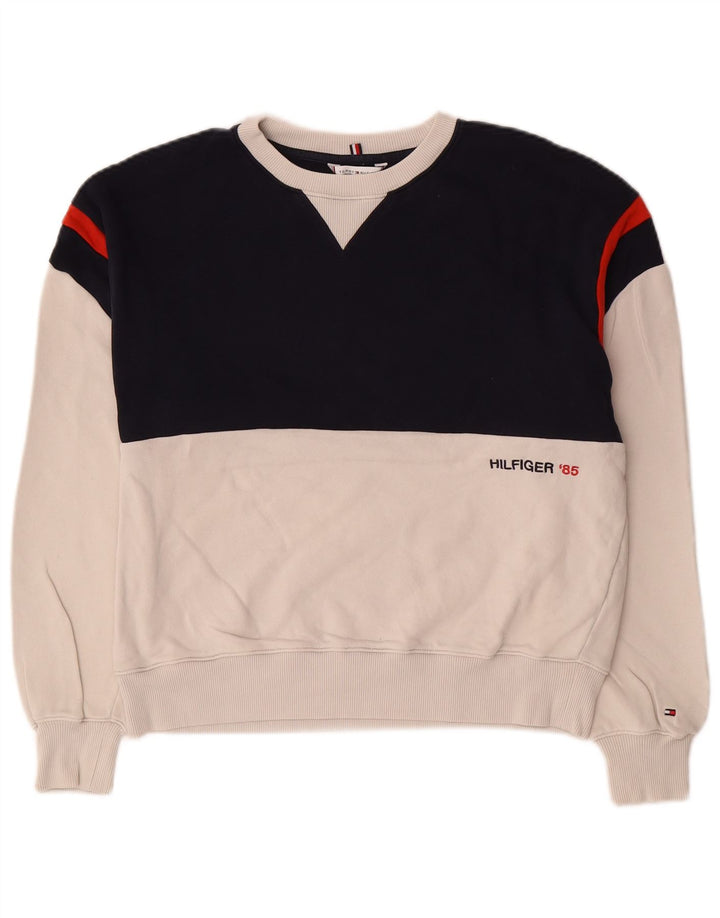 Tommy Hilfiger Womens Sweatshirt Jumper UK 10 Small White Colourblock