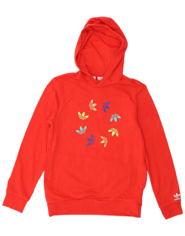 Adidas Girls Graphic Hoodie Jumper 12-13 Years Red Cotton