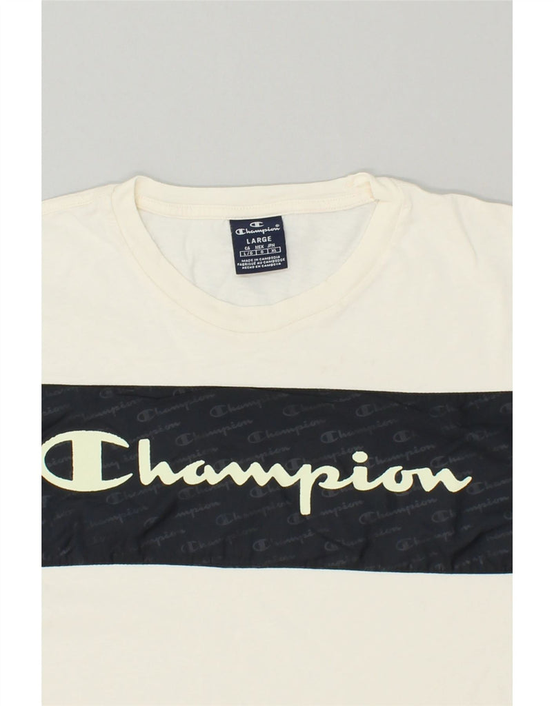 CHAMPION Mens Graphic T-Shirt Top Large Beige Cotton | Vintage Champion | Thrift | Second-Hand Champion | Used Clothing | Messina Hembry 