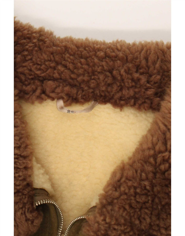 Vintage Mens Sherpa Suede Jacket IT 58 4XL Khaki