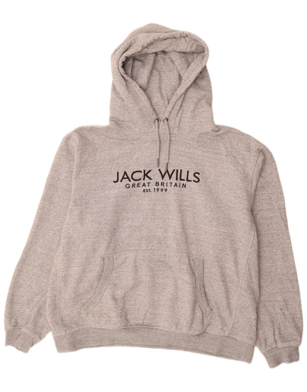 JACK WILLS Mens Graphic Hoodie Jumper 3XL Grey Flecked Cotton