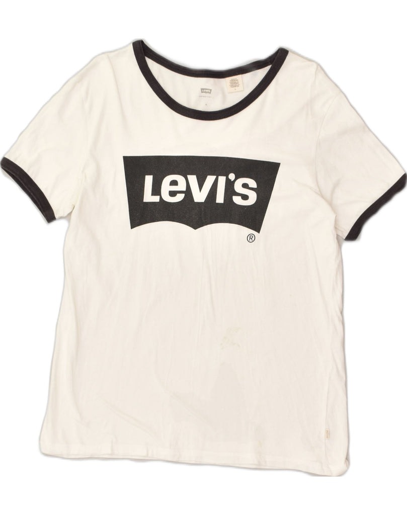 LEVI'S Womens Graphic T-Shirt Top UK 12 Medium White Cotton | Vintage Levi's | Thrift | Second-Hand Levi's | Used Clothing | Messina Hembry 