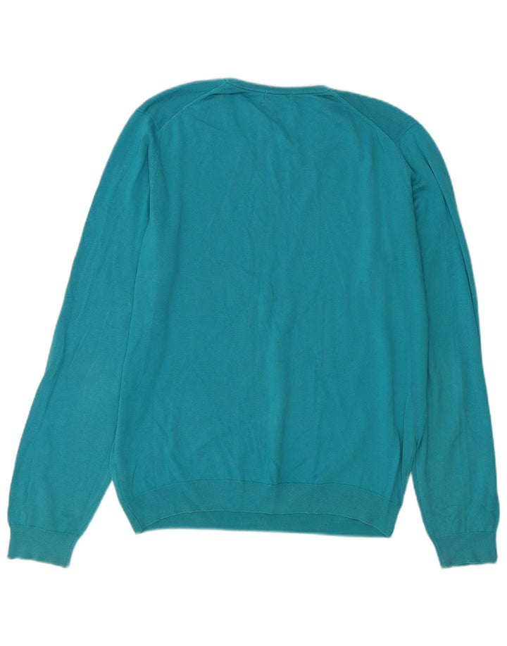 Massimo Dutti Mens V-Neck Jumper Sweater Large Blue Cotton