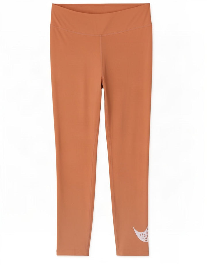 Nike Womens Dri Fit Leggings UK 14 Medium Orange Polyester