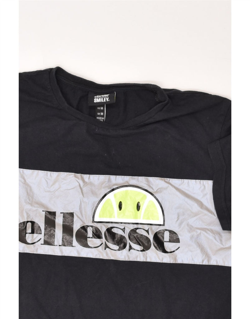 ELLESSE Mens Graphic T-Shirt Top Medium Black Colourblock Cotton | Vintage Ellesse | Thrift | Second-Hand Ellesse | Used Clothing | Messina Hembry 