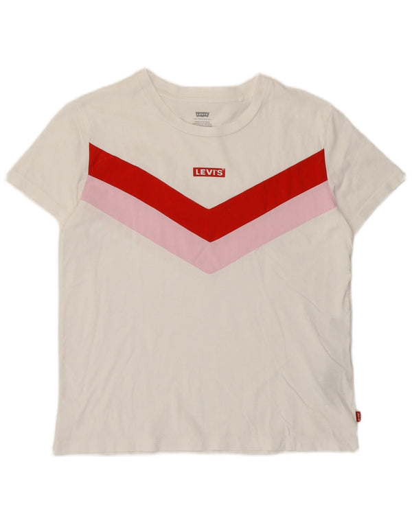Levi's Womens Crop Loose Fit Graphic T-Shirt Top UK 6 XS White Colourblock
