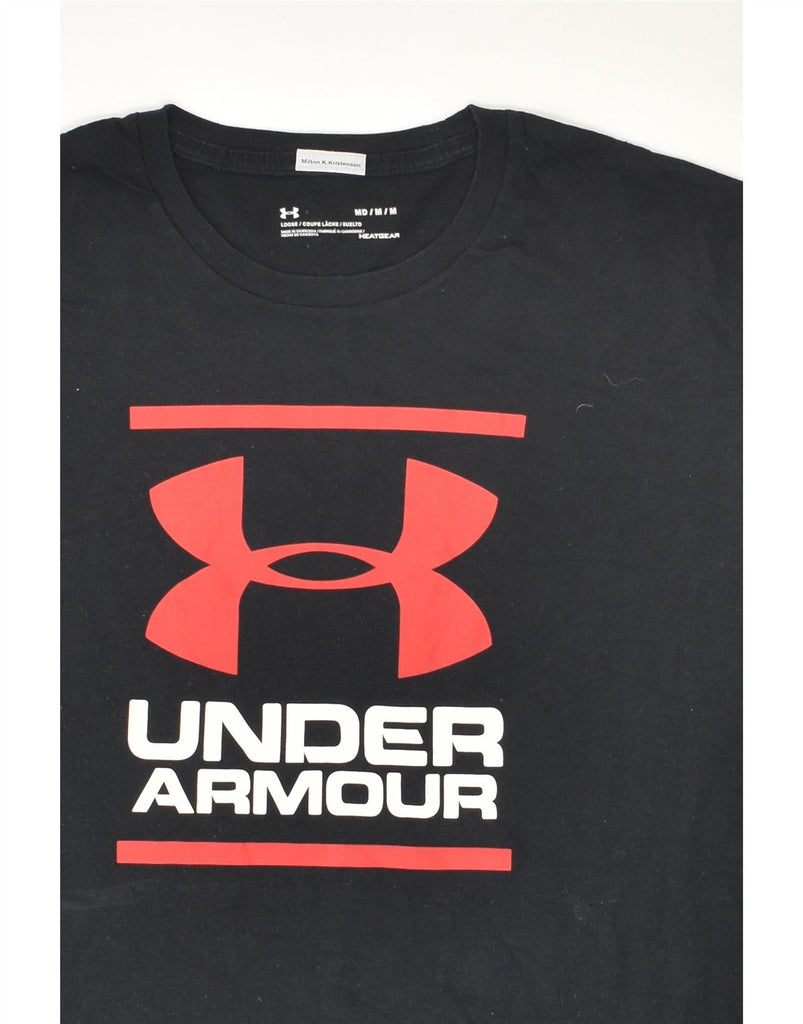 UNDER ARMOUR Mens Heat Gear Graphic T-Shirt Top Medium Black Cotton | Vintage Under Armour | Thrift | Second-Hand Under Armour | Used Clothing | Messina Hembry 