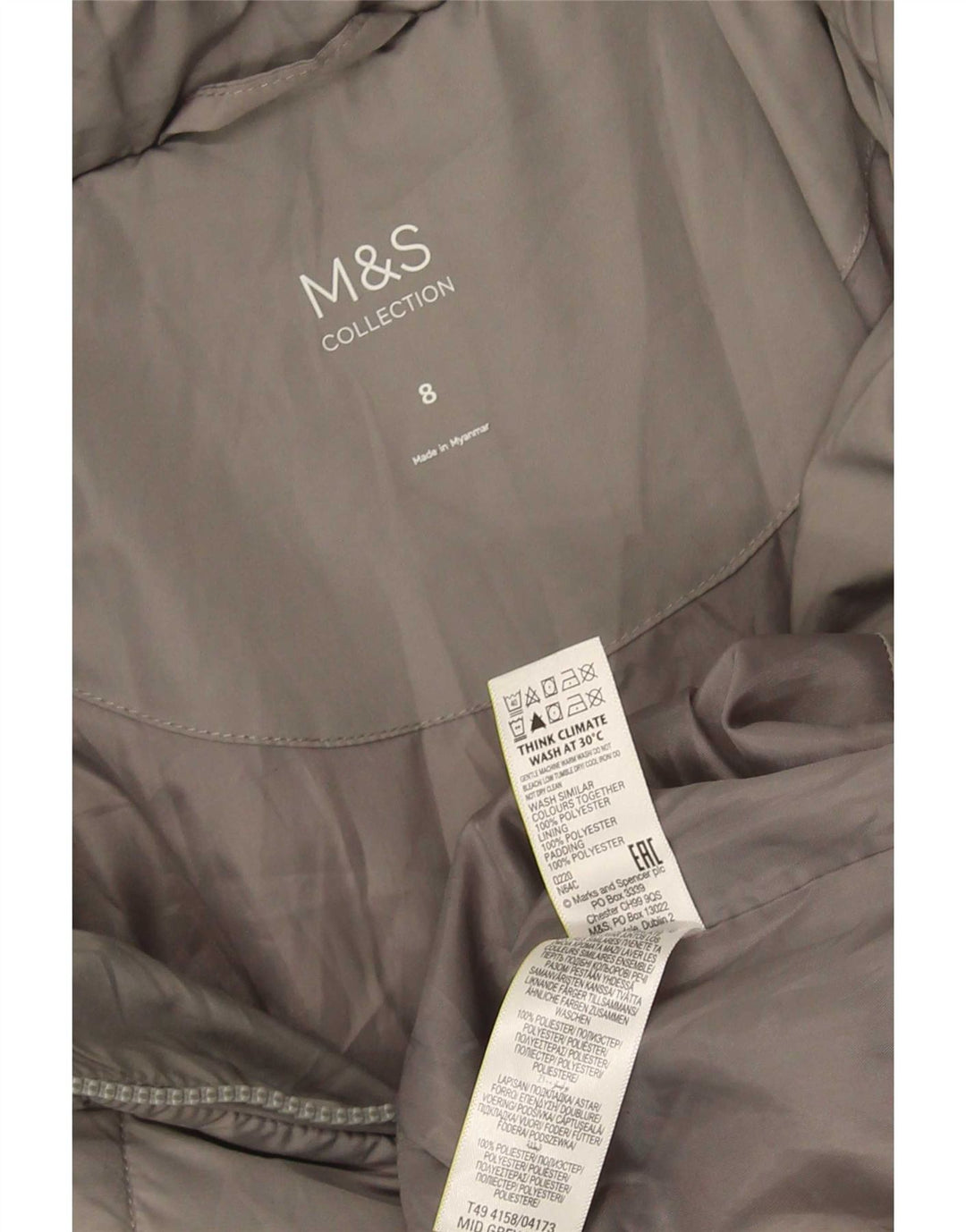 Marks & Spencer Womens Padded Coat UK 8 Small Grey Polyester
