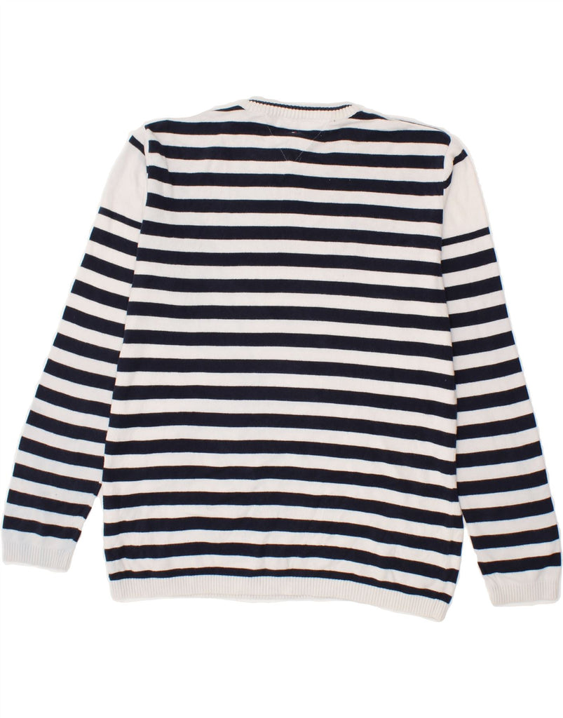 TOMMY HILFIGER Boys Crew Neck Jumper Sweater 15-16 Years Navy Blue Striped Vintage Tommy Hilfiger and Second-Hand Tommy Hilfiger from Messina Hembry 