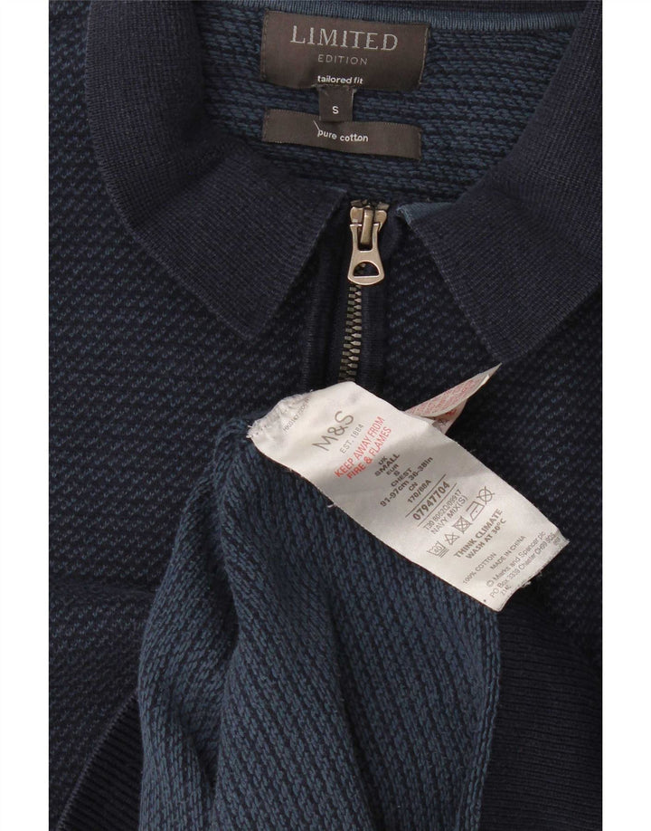 Marks & Spencer Mens Tailored Fit Polo Neck Jumper Sweater Small Navy Blue