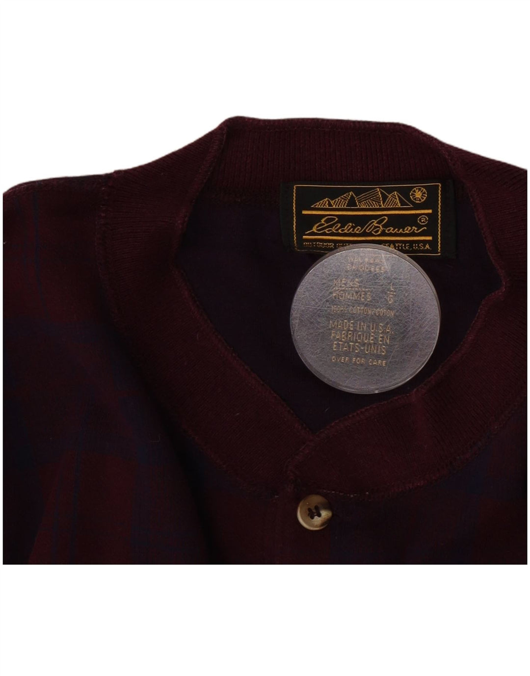 Eddie Bauer Mens Top Long Sleeve Large Burgundy Check Cotton